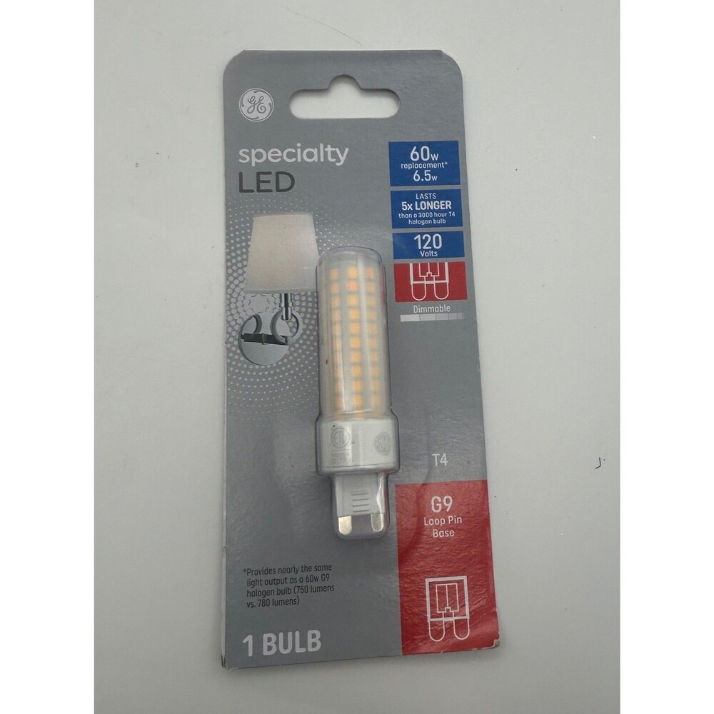 GE Specialty LED G9 T4 Tube Bulb 6.5W 2700K Warm White Dimmable 120V 750 lumens